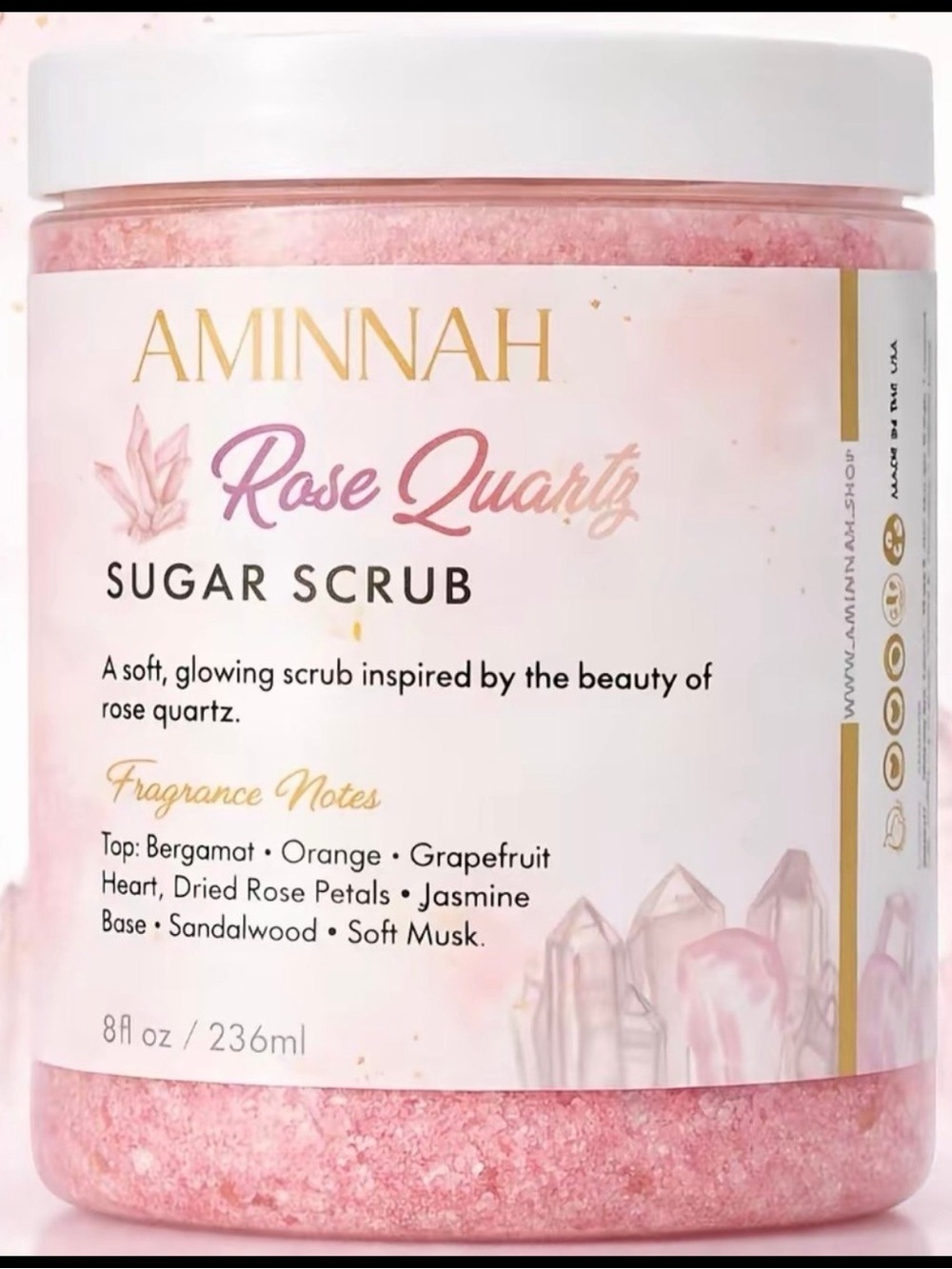 Aminnah Rose Quartz Sugar Scrub 8oz NEW! full size